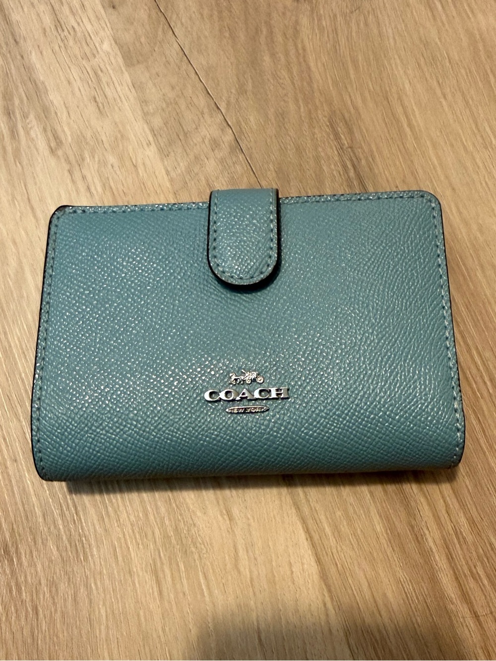 COACH Blue Pebbled Leather Snap Wallet
